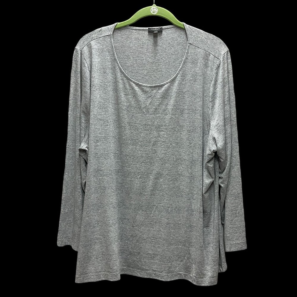 Talbots Woman's Gray Metallic Striped Top‎ Long Sleeve Size 3XP Rayon Blend